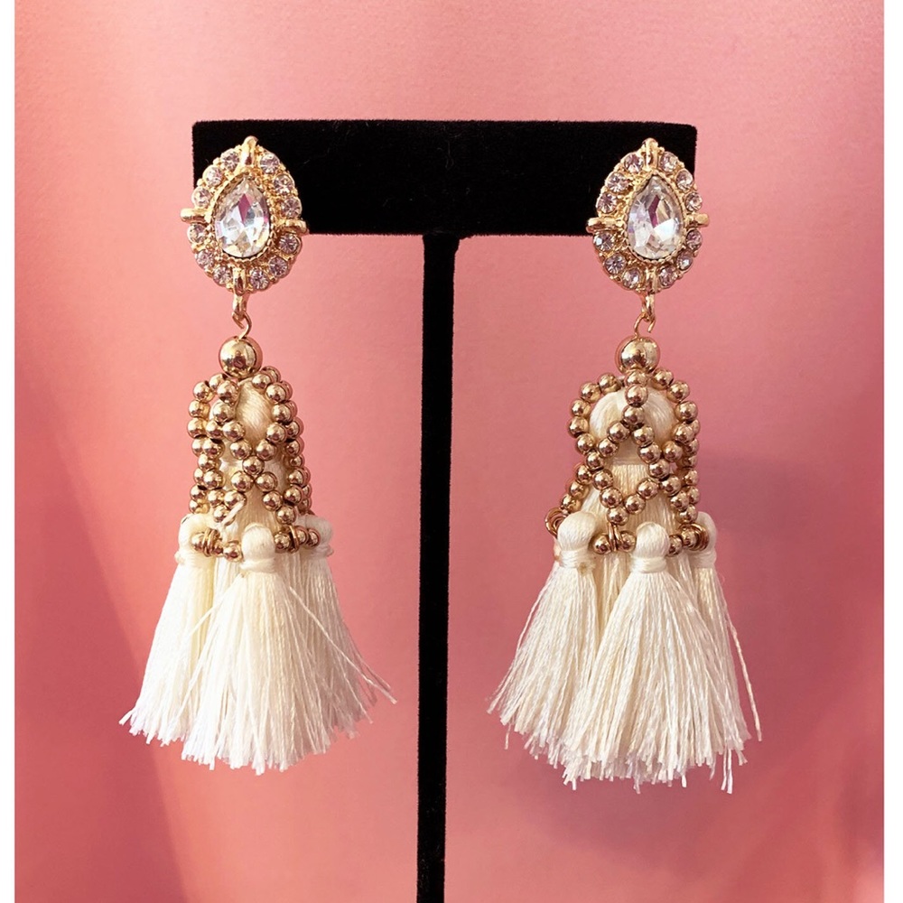 White tassel earrings